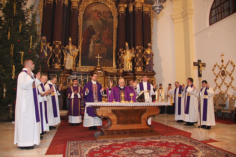 B&eacute;la Macz&aacute;ks Priesterweihe durch Di&ouml;zesanbischof Bos&aacute;k N&aacute;ndor